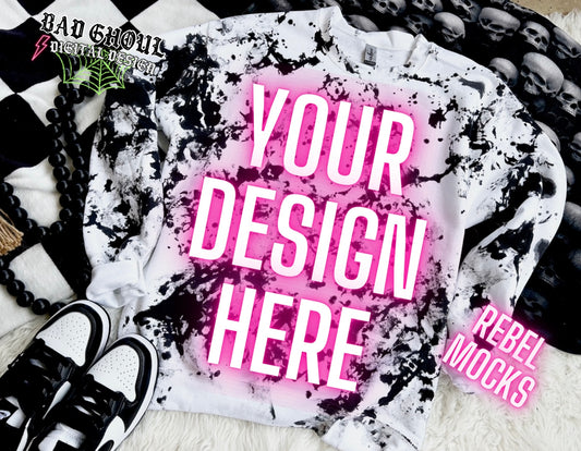 Black Scrunch White Flat Lay crew neck sweatshirt  Mock Up TRENDING VIBES