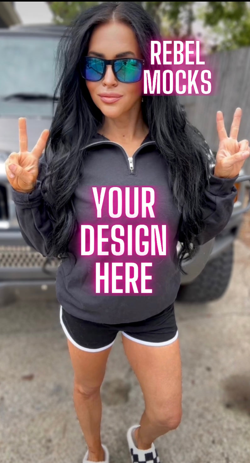 Jerzee Black 1/4 Zip Sweatshirt Model Mock Up