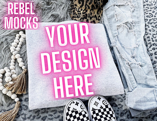 Gildan Ash Flat Lay Mock UP Neutral Vibes