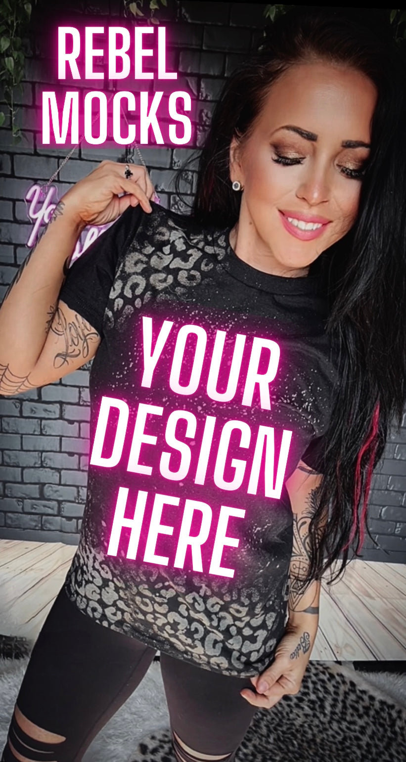 Black leopard Acid Wash Tee IRL Model Mock Up TRENDING VIBES