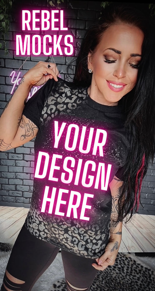 Black leopard Acid Wash Tee IRL Model Mock Up TRENDING VIBES