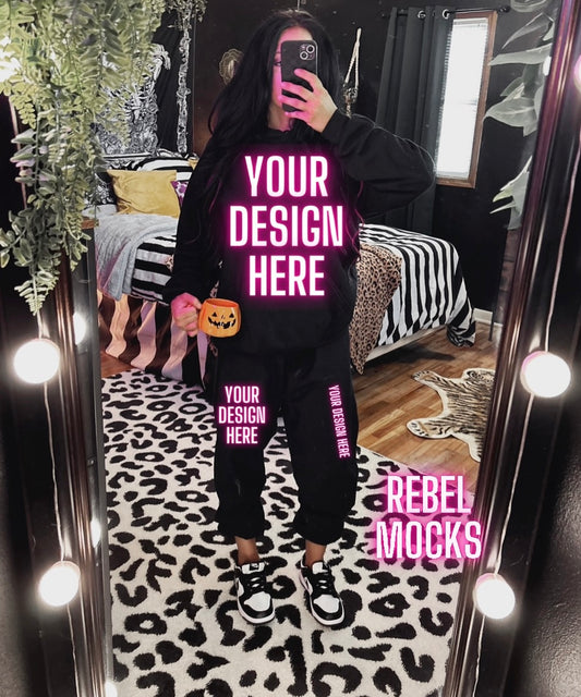 Black Sweatset Gildan Model Mock Up TRENDIN