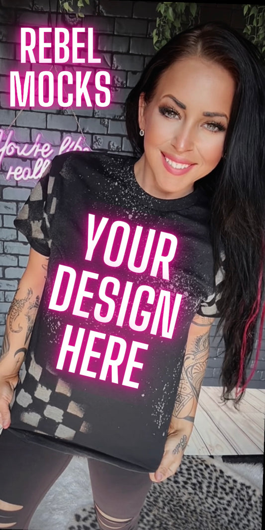 Black Checkered Acid Wash Tee IRL Model Mock Up TRENDING VIBES