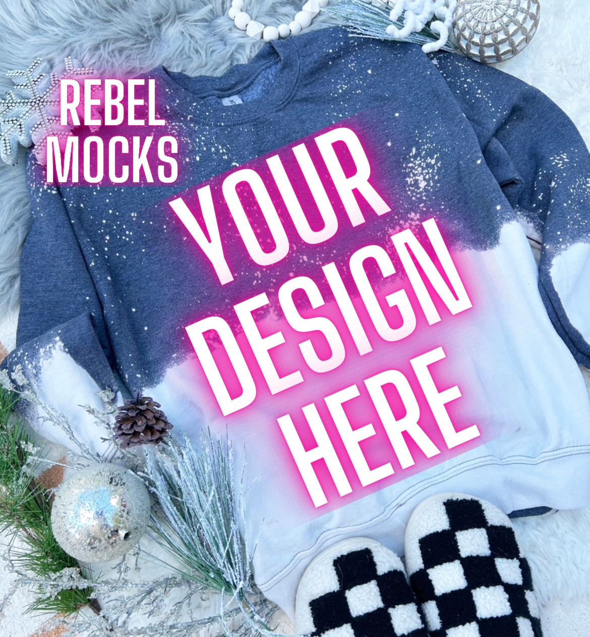 Acid Wash Gildan Heather Charcoal Crewneck Sweatshirt Neutral Holiday Winter Flat Lay Mock Up Checkered