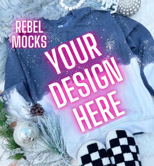 Acid Wash Gildan Heather Charcoal Crewneck Sweatshirt Neutral Holiday Winter Flat Lay Mock Up Checkered