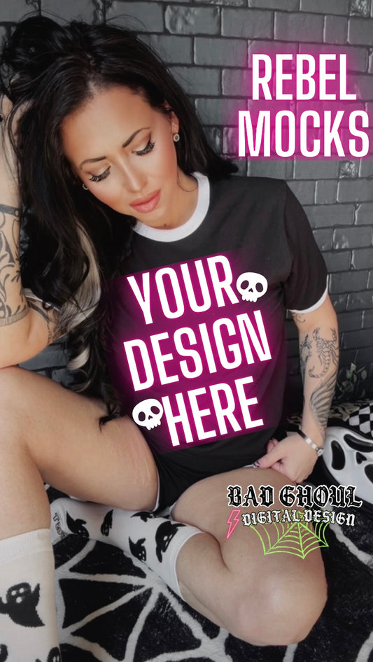 Black and White Ringer Tee Model Mock Edgy alt Vibes Mock Up