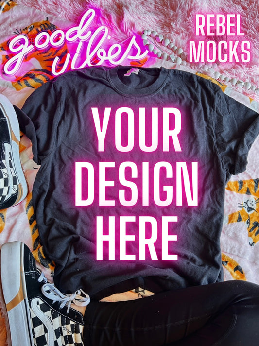 Black Tee Trendy Flat Lay Tee  Mock Up