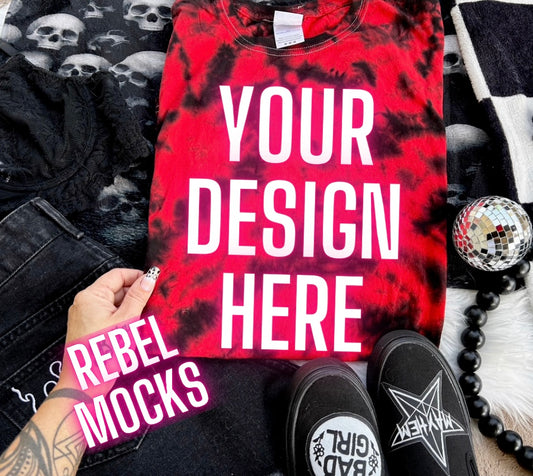 Red & Black Dyenomite Mock Up Trendy Edgy Vibes Flat Lay