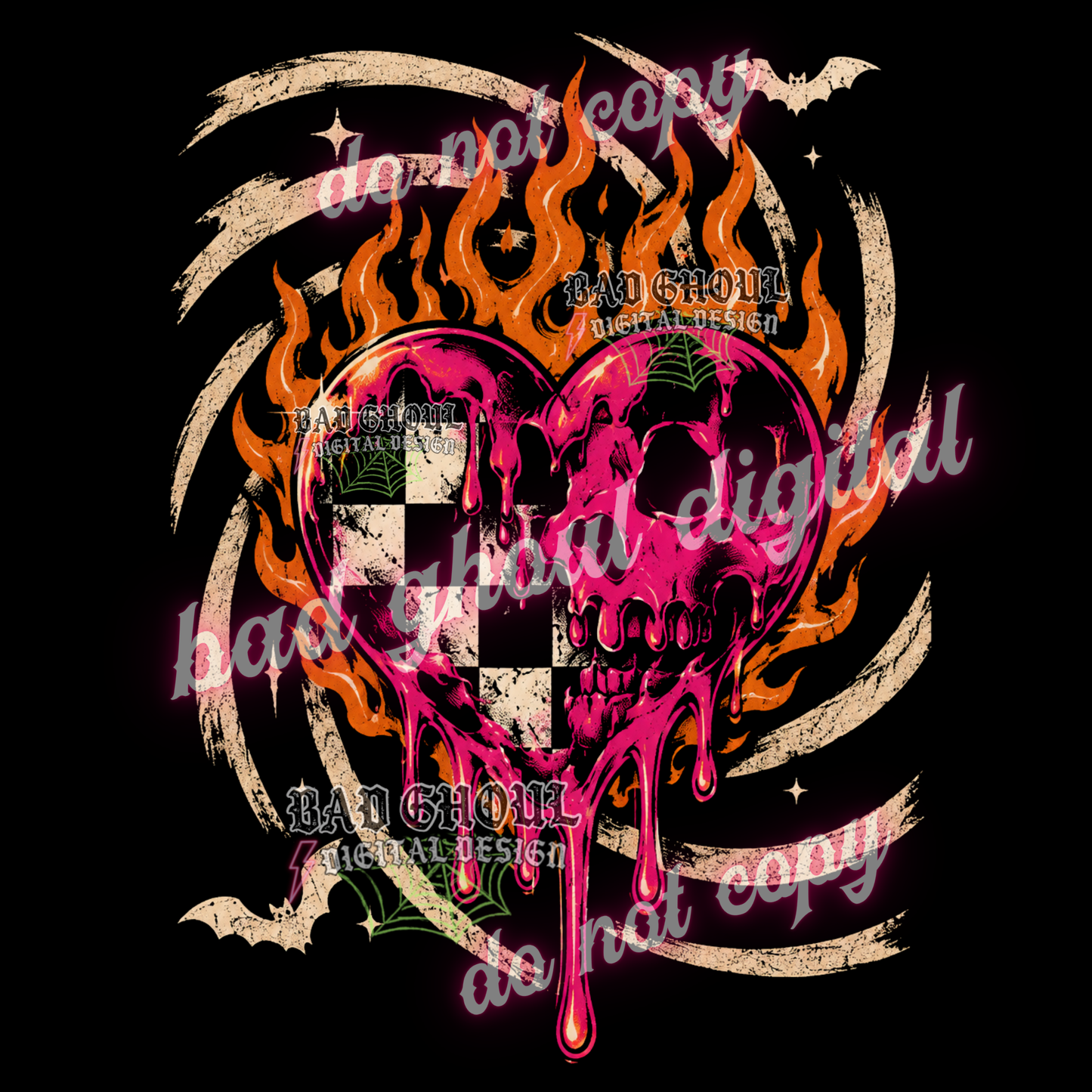 Skellie + Checkered Heart | PNG DOWNLOAD BLACK FAB ONLY