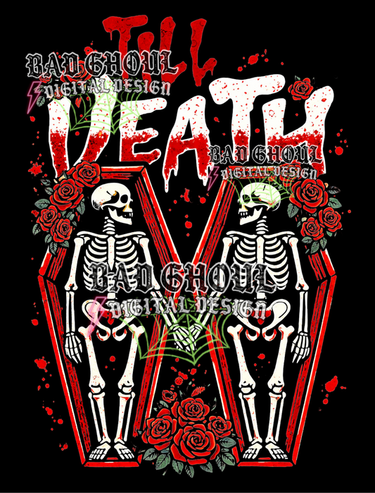 Til death - Skeleton Couple + Coffin | PNG DOWNLOAD BLACK FAB ONLY