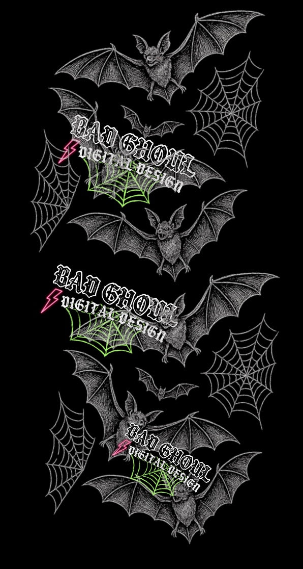 Bats and Webs- BLACK Fabric Only PNG Download