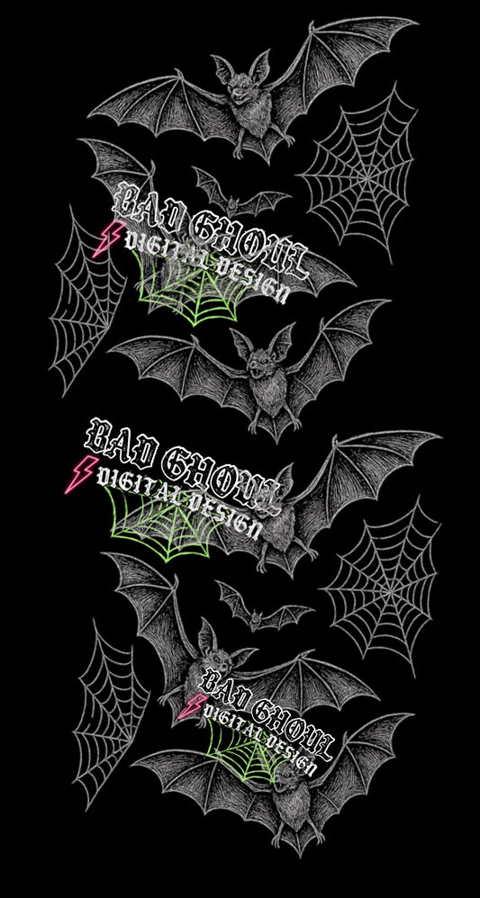 Bats and Webs- BLACK Fabric Only PNG Download