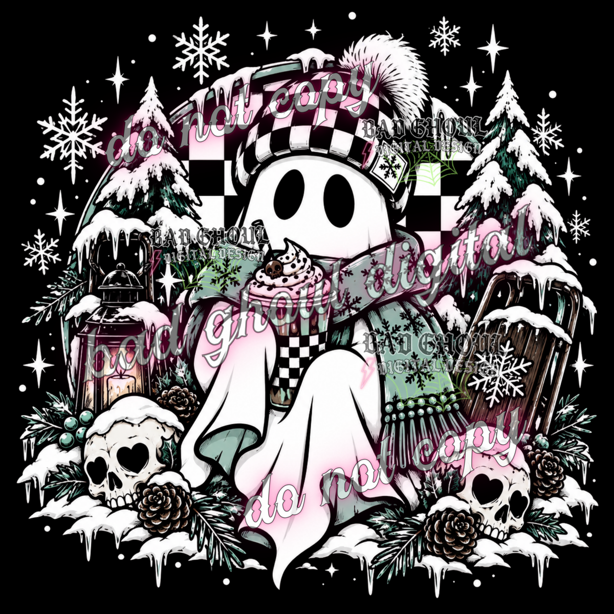 Ghostie Emo Winter Scene | PNG DOWNLOAD BLACK FAB ONLY