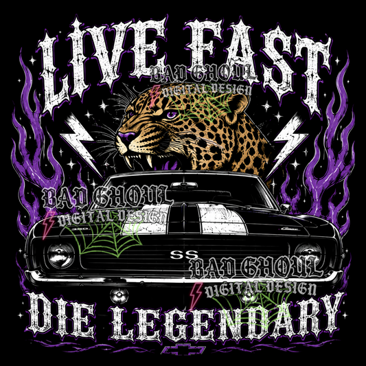 Live Fast Die Legendary - Classic Car | PNG DOWNLOAD | Black Fabric Only