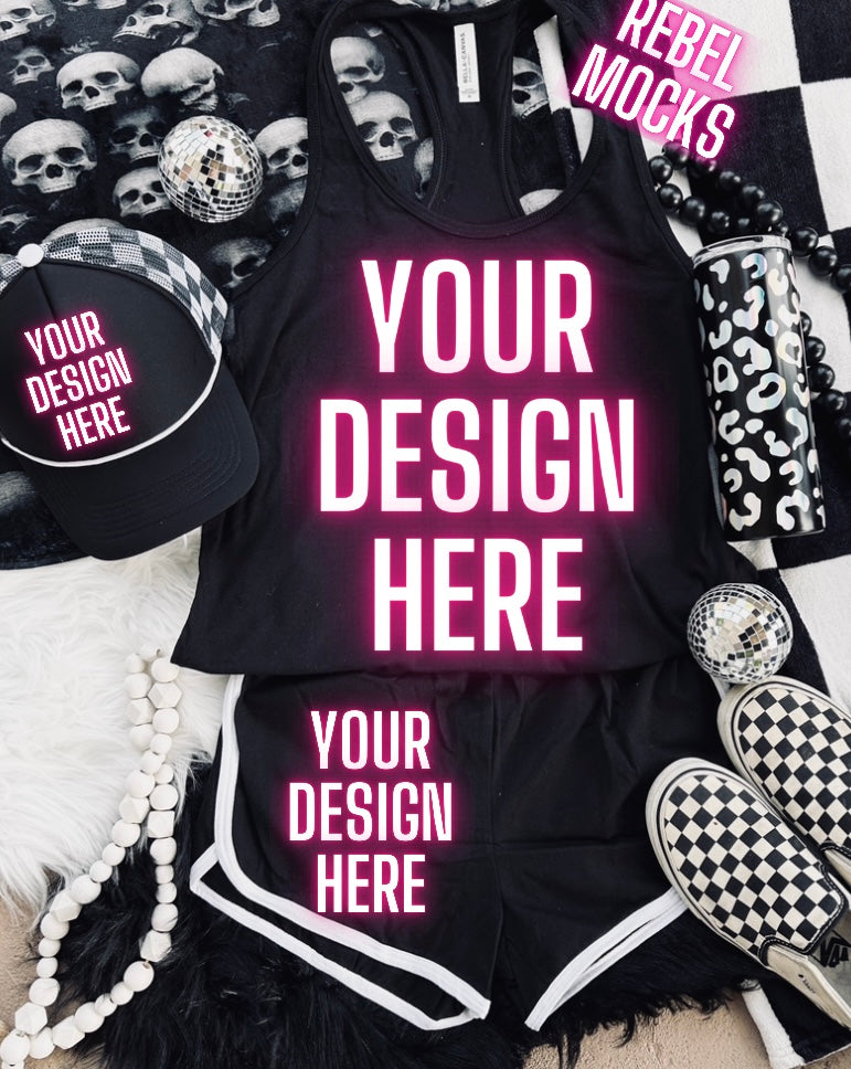 Black Tank Alt Mock Up Trendy Edgy Vibes Flat Lay