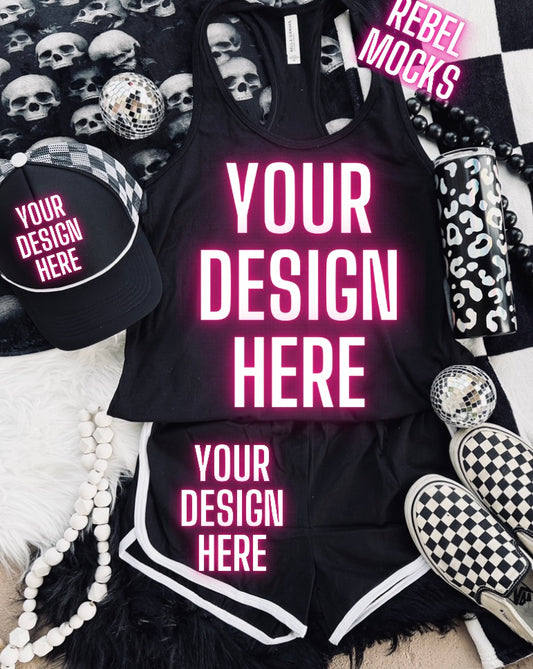 Black Tank Alt Mock Up Trendy Edgy Vibes Flat Lay