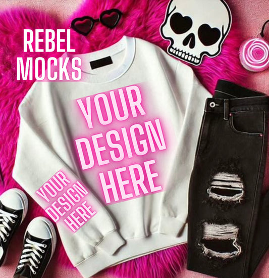 White Crew Neck Sweatshirt Alternative Flat Lay Mock Up