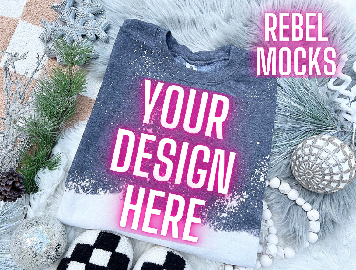 Acid Wash Gildan Charcoal Crew Neck Sweatshirt Neutral Holiday Winter Flat Lay Mock Up Checkered