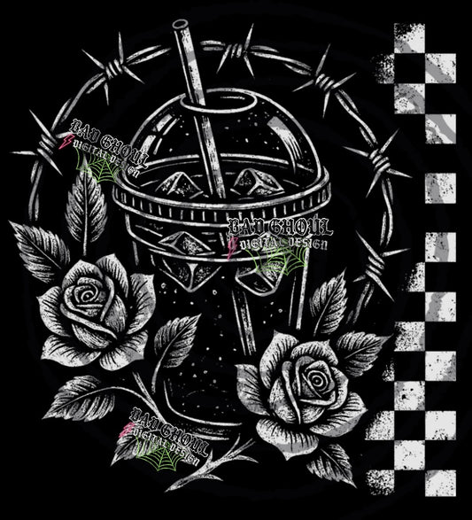 Coffee Checkered PNG DOWNLOAD Black Fabric Only