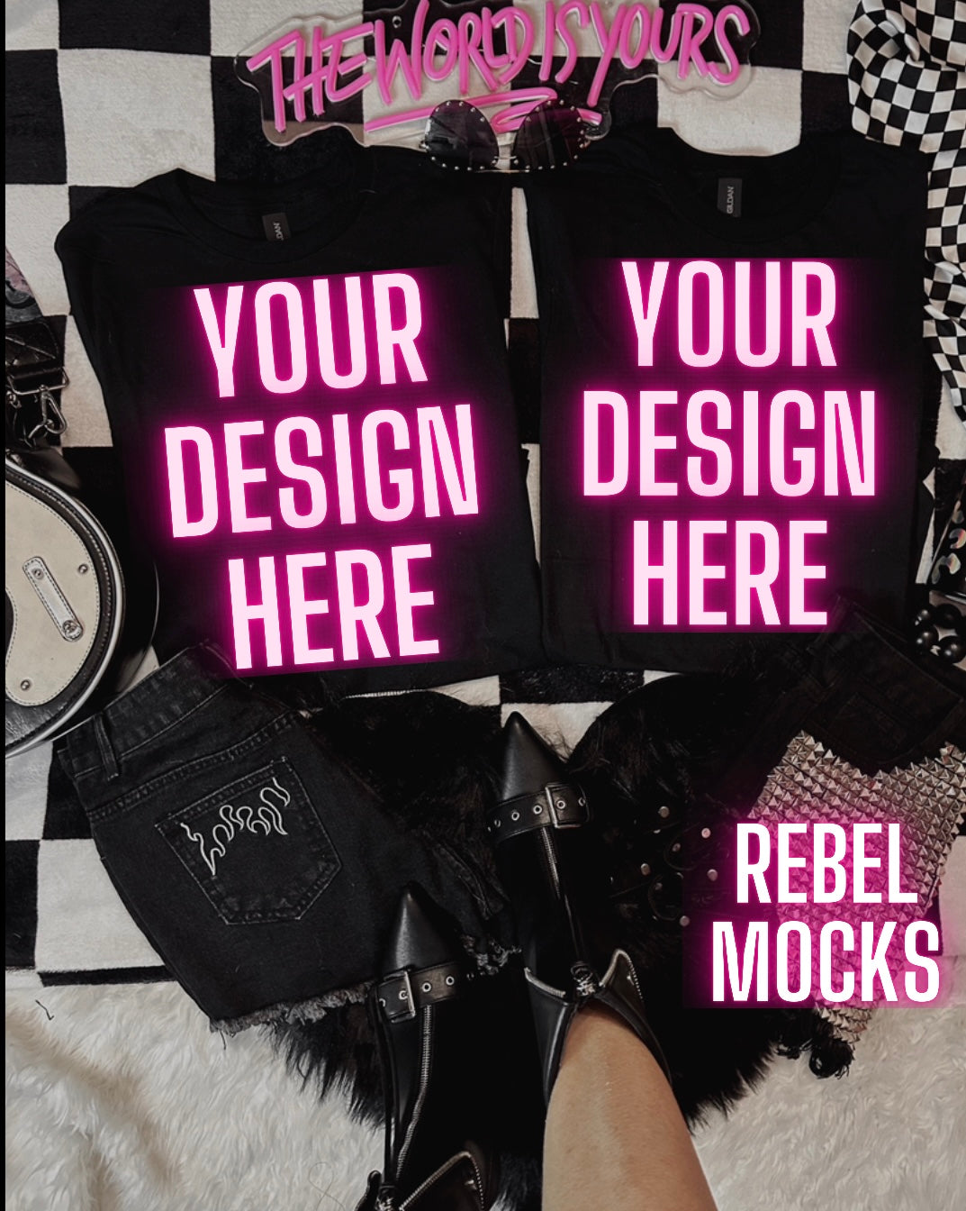 Black Tee Alternative Flat Lay Mock Up