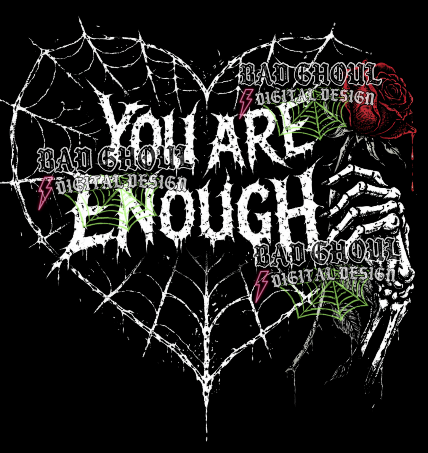 You are enough - spiderweb heart | PNG DOWNLOAD BLACK FAB ONLY