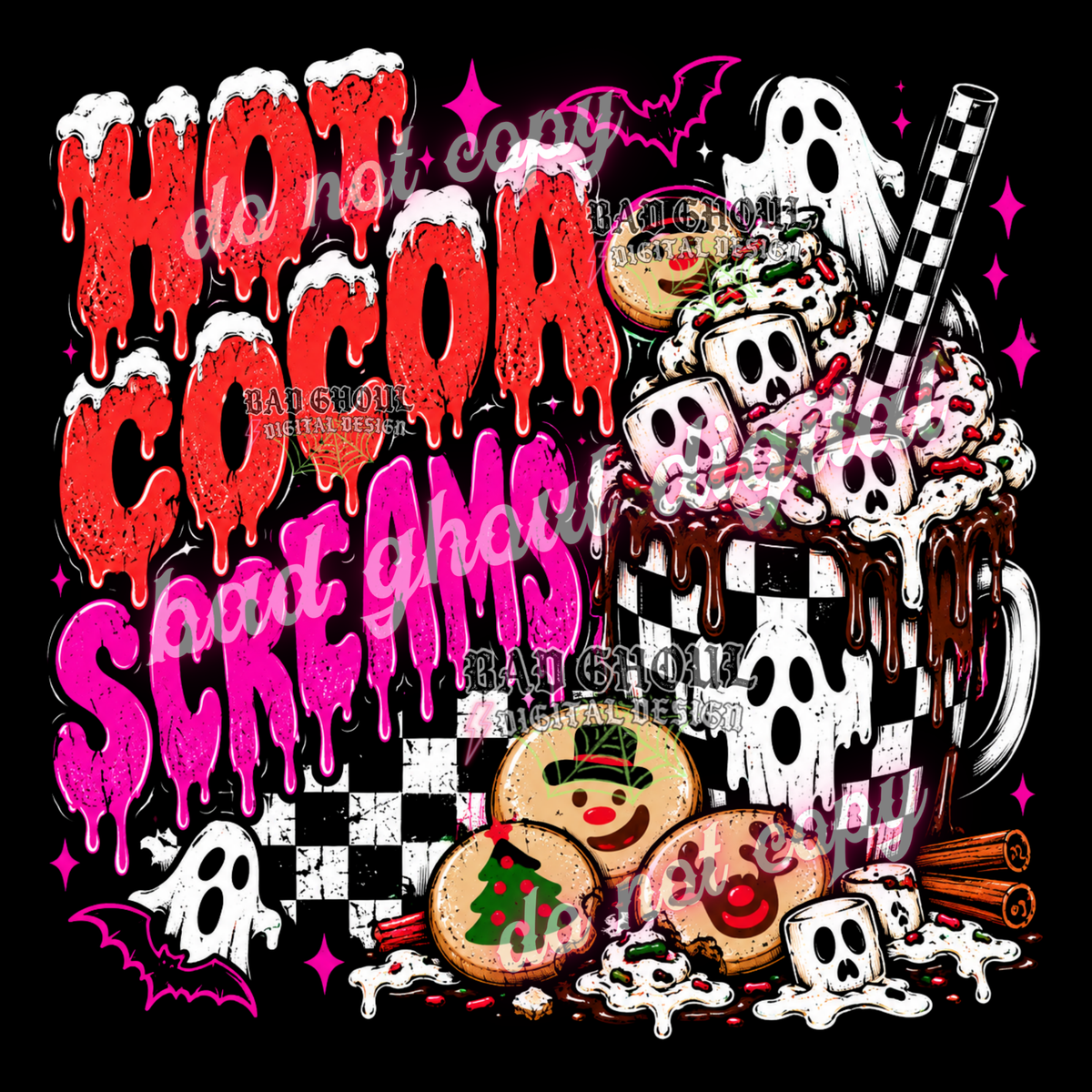 Hot Cocoa Screams | PNG DOWNLOAD BLACK FAB ONLY