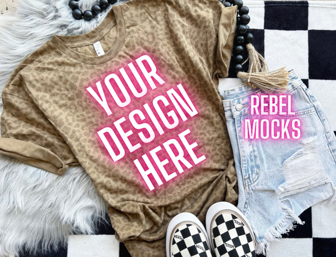 LAT Brown Leopard Flat Lay Mock Up