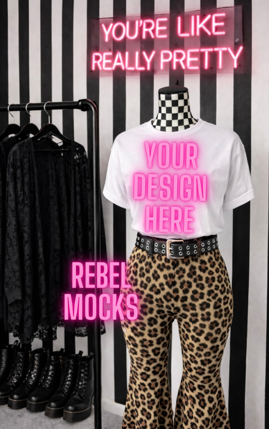 White Tee | Retail Display Edgy Alternative Mock  Up