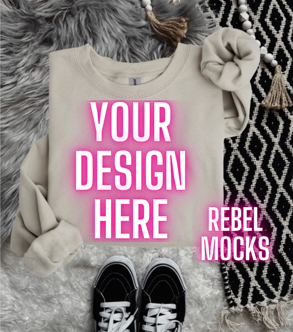 Gildan sand Sweatshirt Flat Lay Mock Up TRENDING