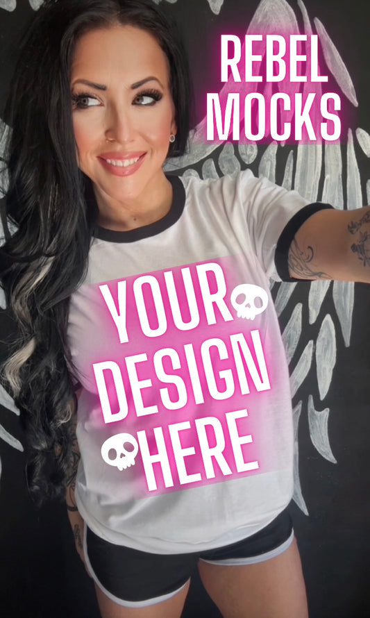 Black and White Ringer Tee Model Mock Edgy alt Vibes Mock Up