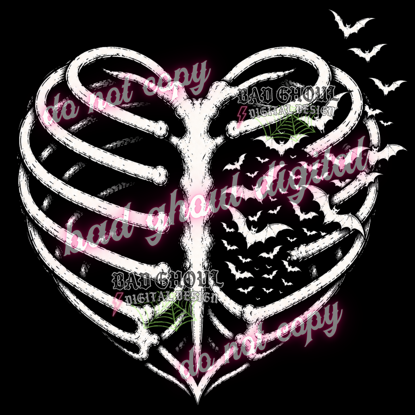 Ribcage Bats | PNG DOWNLOAD | BLACK FAB ONLY