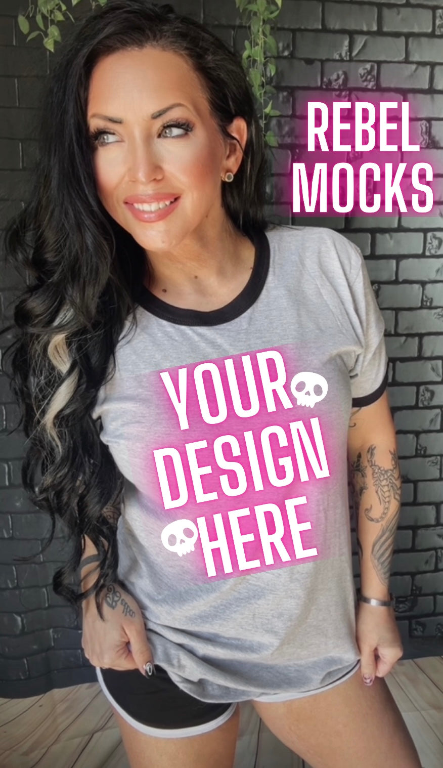 Black and Gray Ringer Tee Model Mock Edgy alt Vibes Mock Up