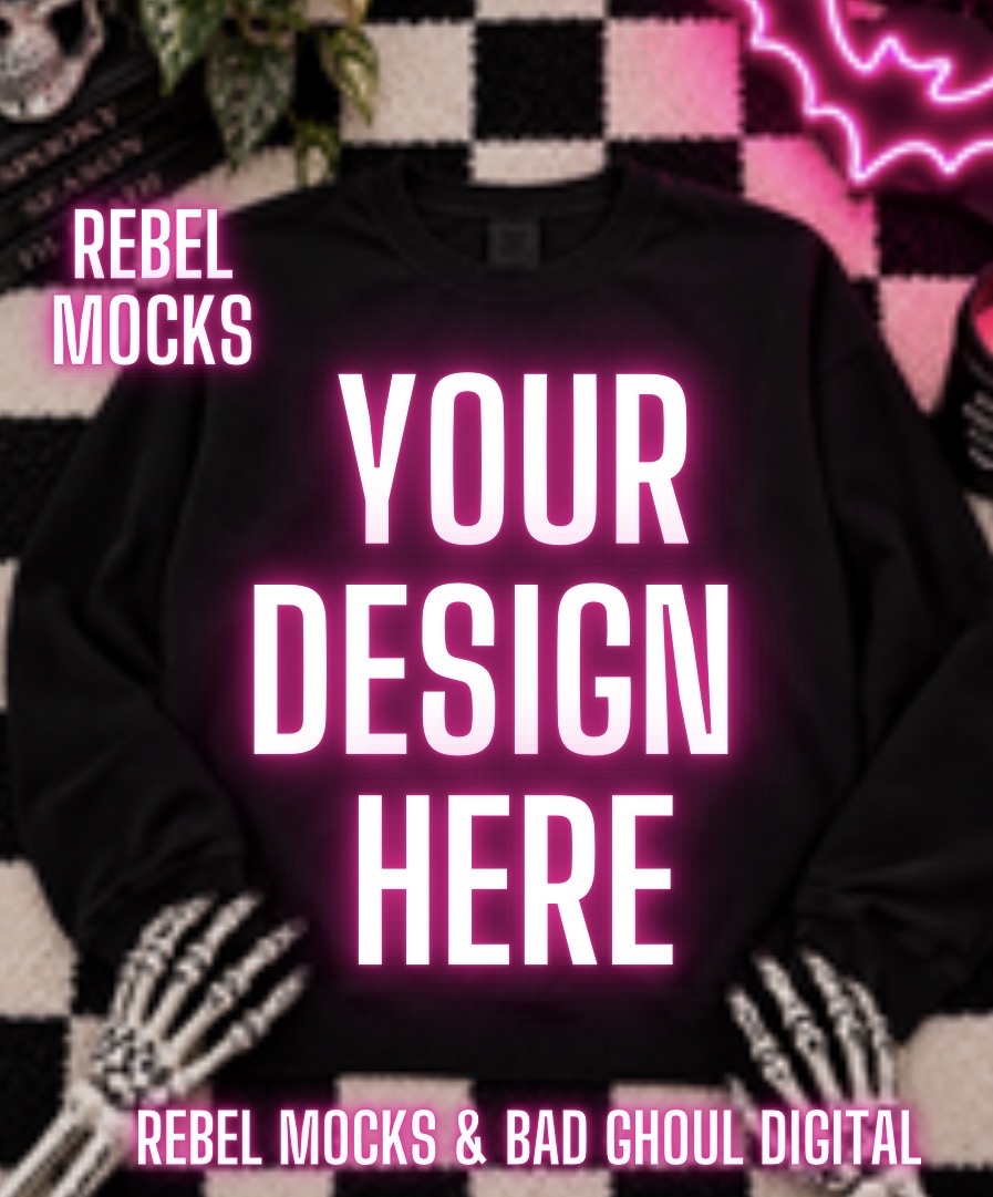 Black Crew Neck Sweatshirt |Edgy Alternative Mock Up