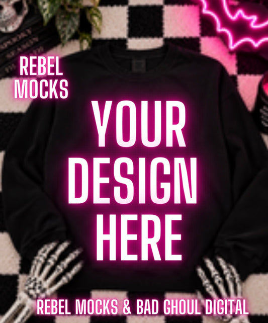 Black Crew Neck Sweatshirt |Edgy Alternative Mock Up