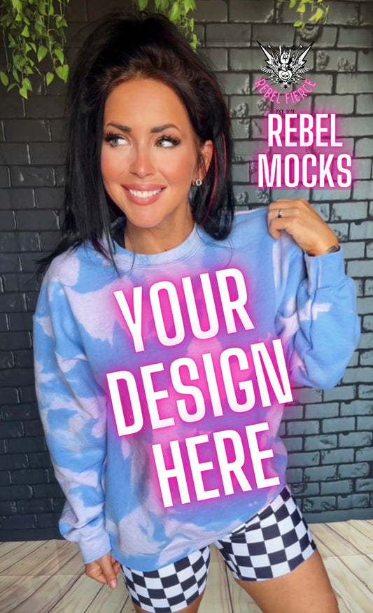 Acid Wash Carolina Blue Crewneck Sweatshirt Model IRL Mock Up TRENDY Clean Vibes