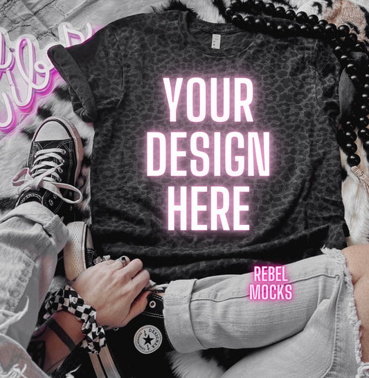 LAT Black Leopard Flat Lay and Model Mock 2 Mock Ups