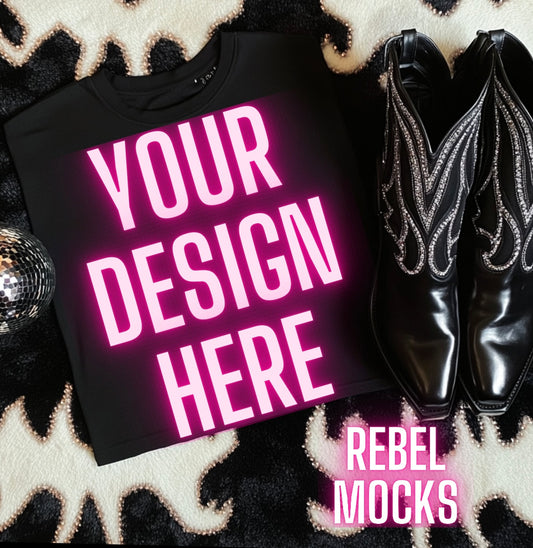 Black Tee Flat Lay Mock Up Boujee Western Yallternative