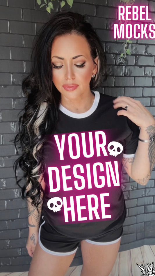 Black and White Ringer Tee Model Mock Edgy alt Vibes Mock Up