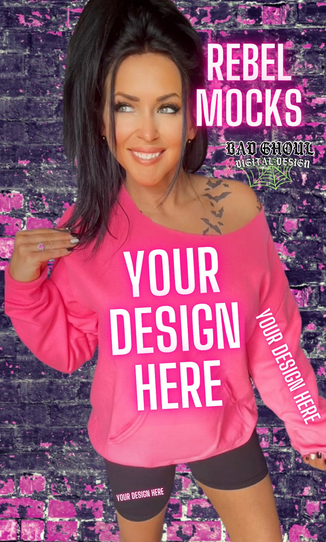 PINK Off Shoulder IRL Model Mock VIBIN – Rebel Mocks & Badghoul Digital