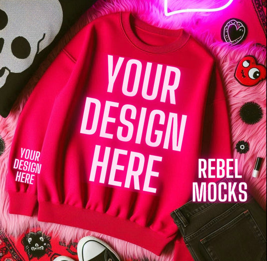Red Crew Neck Sweatshirt Alternative Flat Lay Mock Up