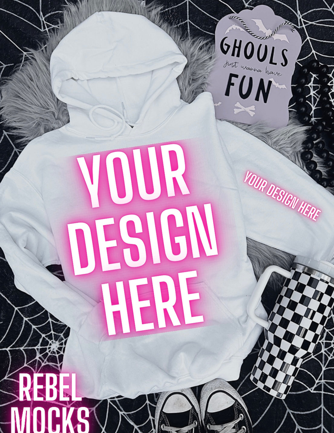 Gildan White Hoodie Sweatshirt Mock Up Flat Lay