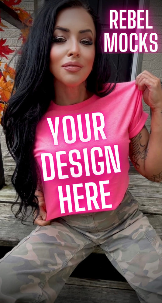 Neon Pink Tee Model Mock Up Edgy Vibes