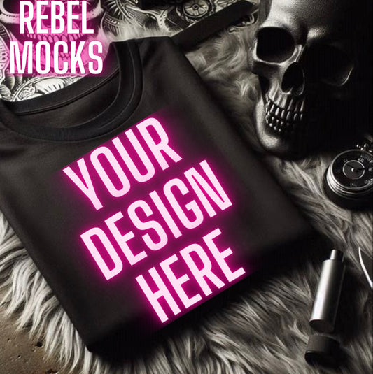 Black Tee Alternative Flat Lay Mock Up