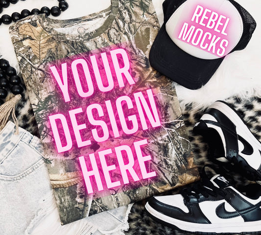 Leafy Camo Tee Flat Lay Mock Up