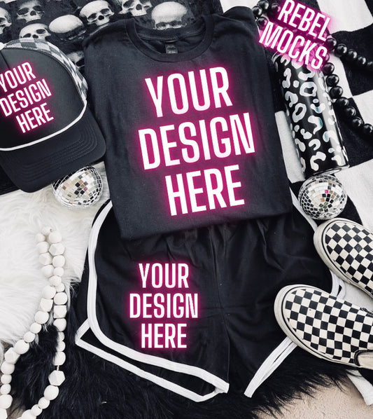 Black Tee Alt Mock Up Trendy Edgy Vibes Flat Lay