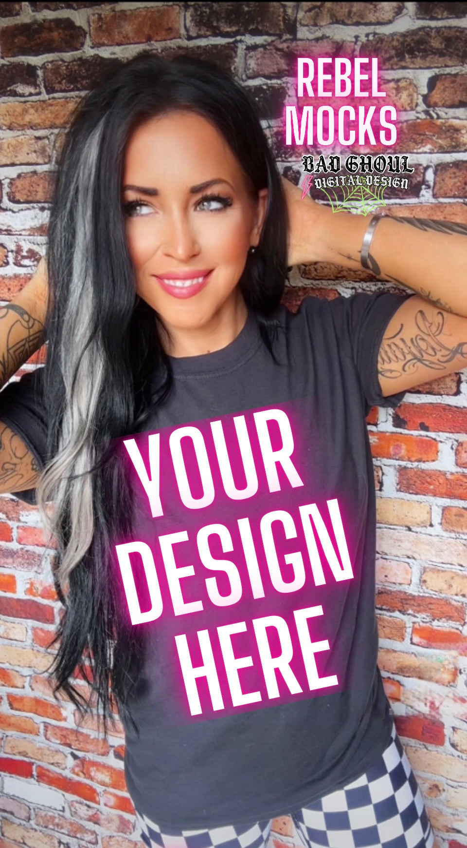 Black Tee IRL Model Mock Up trendy – Rebel Mocks & Badghoul Digital