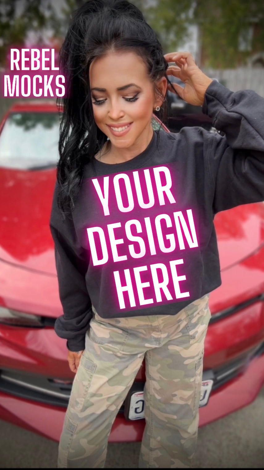 Black Crew Neck Sweatshirt Model Mock Up Edgy Vibes