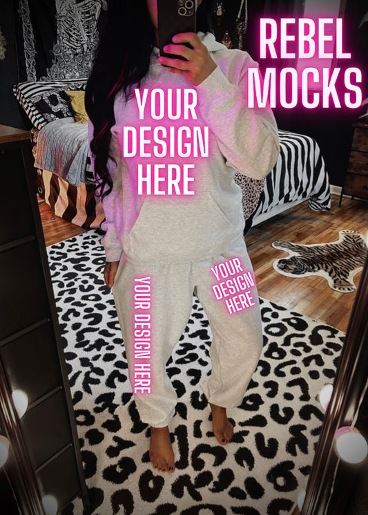 Ash Gray Sweat Set Model Mock Up TRENDING