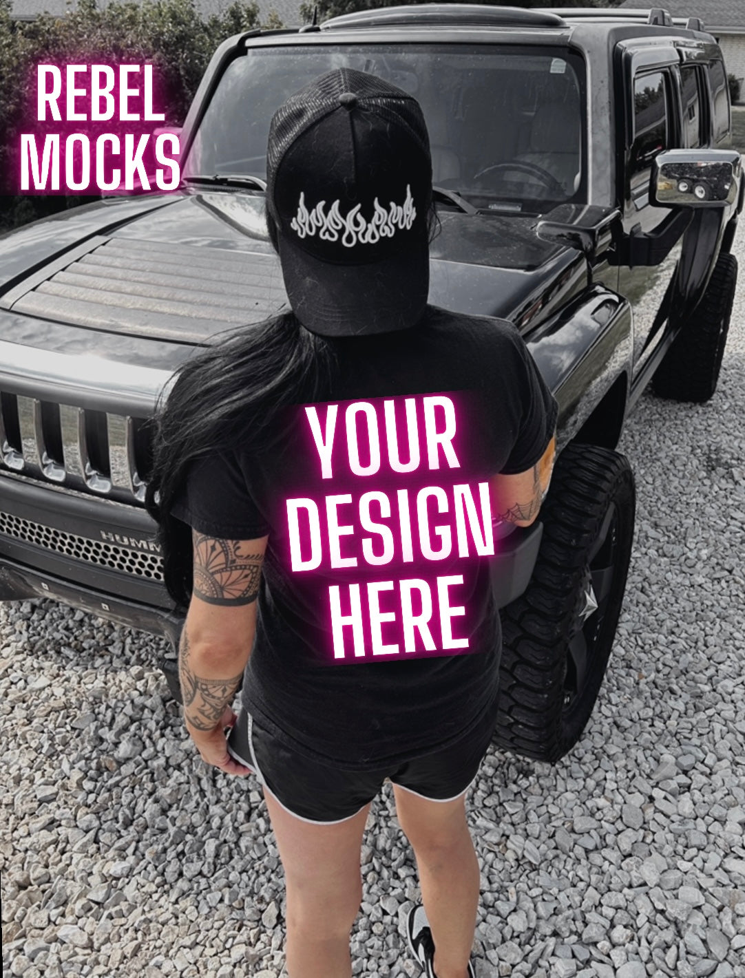 Black Back Tee IRL Model Mock Up trendy