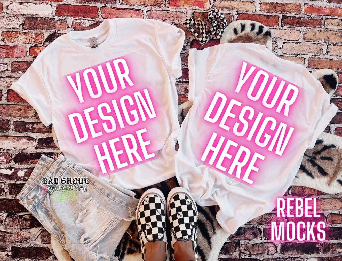 Front & Back White Tee Flat Lay Mock Up